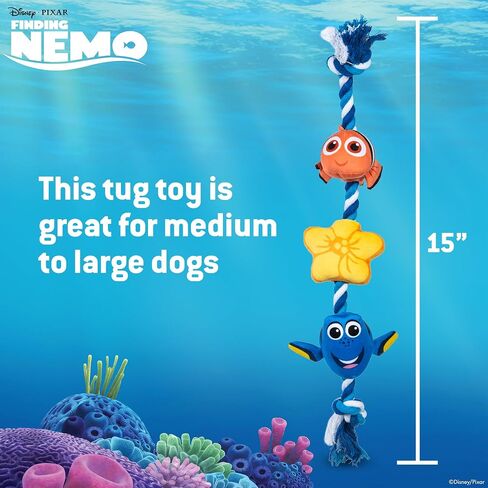 Pixar’s Finding Nemo Rope Toy for Dogs, Squeak and Crinkle | Disney Pixar Dog Toys | Dory & Nemo Fun Tug Style Dog Toy, 15 Inch in Saudi Arabia