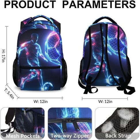 Boys Bookbag, Soccer Backpack, Kids Schoolbag for Boys Girls, Gift for Kids Back to School, 17 Inch Student Bookbag for Travel Picnic Hiking in Kuwait