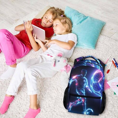 Boys Bookbag, Soccer Backpack, Kids Schoolbag for Boys Girls, Gift for Kids Back to School, 17 Inch Student Bookbag for Travel Picnic Hiking in Kuwait