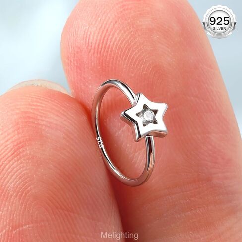 melighting 20g خاتم الأنف هوب 925 الجنيه الاسترليني الفضة غير سلسة أنف مفتوحة ثقب القلب الحلزوني القلق صافا CZ 8 مم القرط القرط المجوهرات للنساء in Saudi Arabia