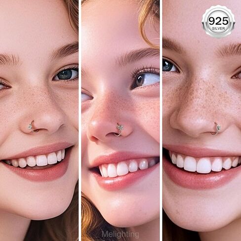 melighting 20g خاتم الأنف هوب 925 الجنيه الاسترليني الفضة غير سلسة أنف مفتوحة ثقب القلب الحلزوني القلق صافا CZ 8 مم القرط القرط المجوهرات للنساء in Saudi Arabia