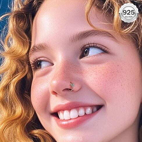 melighting 20g خاتم الأنف هوب 925 الجنيه الاسترليني الفضة غير سلسة أنف مفتوحة ثقب القلب الحلزوني القلق صافا CZ 8 مم القرط القرط المجوهرات للنساء in Saudi Arabia