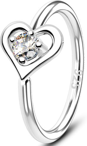 melighting 20g خاتم الأنف هوب 925 الجنيه الاسترليني الفضة غير سلسة أنف مفتوحة ثقب القلب الحلزوني القلق صافا CZ 8 مم القرط القرط المجوهرات للنساء in Kuwait