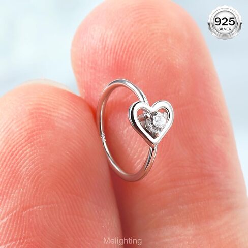 melighting 20g خاتم الأنف هوب 925 الجنيه الاسترليني الفضة غير سلسة أنف مفتوحة ثقب القلب الحلزوني القلق صافا CZ 8 مم القرط القرط المجوهرات للنساء in Kuwait