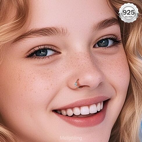 melighting 20g خاتم الأنف هوب 925 الجنيه الاسترليني الفضة غير سلسة أنف مفتوحة ثقب القلب الحلزوني القلق صافا CZ 8 مم القرط القرط المجوهرات للنساء in Saudi Arabia