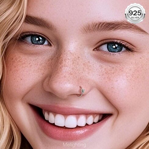 melighting 20g خاتم الأنف هوب 925 الجنيه الاسترليني الفضة غير سلسة أنف مفتوحة ثقب القلب الحلزوني القلق صافا CZ 8 مم القرط القرط المجوهرات للنساء in Kuwait