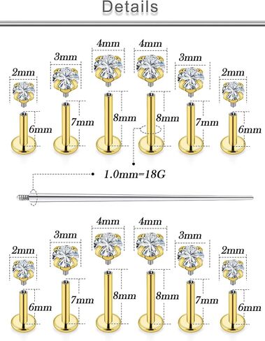 16 جرام الشفاه Labret ميدوسا ثقب المجوهرات داخليا الخيوط الجراحية الصلب محارة ثقب المجوهرات مونرو الشفاه خواتم مختلفة الحجم الغضروف مسمار اللولب القرط مسمار شريط طول 6 مللي متر 8 مللي متر 10 مللي متر in Kuwait