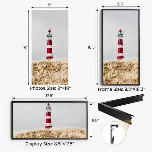 9x18 إطار الصورة المعدنية الألومنيوم ، إطار الصورة الأسود الزجاجي المقسى 9x18 للصور العائلية ، الملصقات ، الفن ، الوثيقة إلى الحائط in Kuwait