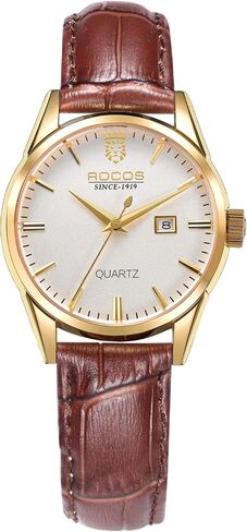 الساعات الكلاسيكية للسيدات Gold Wristwatch Quartz Watches Ladies Brown Leather Leather Ladies Gifts R0101L in Kuwait