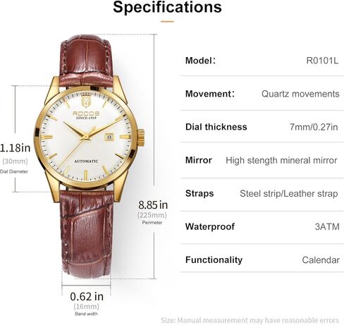 الساعات الكلاسيكية للسيدات Gold Wristwatch Quartz Watches Ladies Brown Leather Leather Ladies Gifts R0101L in Kuwait