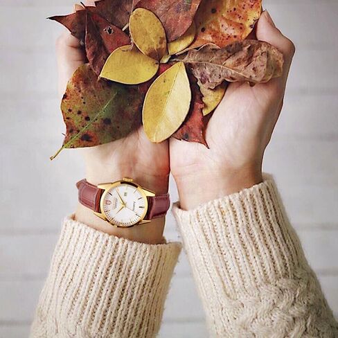 الساعات الكلاسيكية للسيدات Gold Wristwatch Quartz Watches Ladies Brown Leather Leather Ladies Gifts R0101L in Kuwait