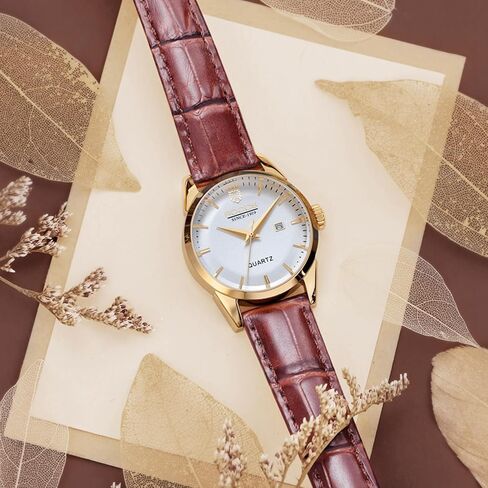 الساعات الكلاسيكية للسيدات Gold Wristwatch Quartz Watches Ladies Brown Leather Leather Ladies Gifts R0101L in Kuwait