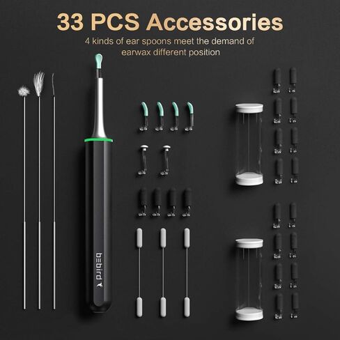 كاميرا أداة إزالة شمع الأذن، إزالة شمع الأذن، منظف الأذن من بيبيرد مع كاميرا مع منظار الأذن 1080 بكسل مع ضوء، مجموعة إزالة شمع الأذن مع 9 اختيارات للأذن، كاميرا الأذن متوافقة مع هواتف iPhone، iPad، Android in Kuwait