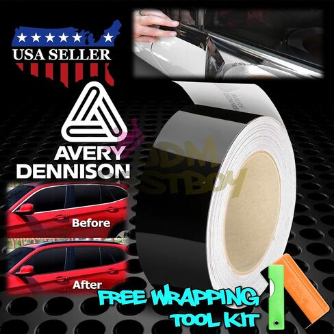 مجموعة أدوات مجانية Avery Dennison Gloss Black Vinyl Wrap Kit for Black Out Chrome Delete Window Trim Trim 2 "x25ft in Kuwait