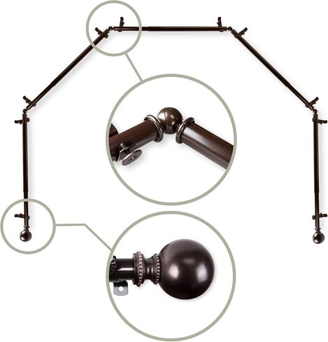 Rod Desyne 13/16" Jodi 5-Sided Bay Window Curtain Rod, Black in Kuwait