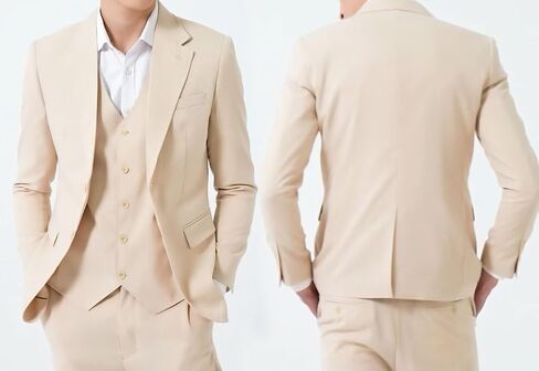 Men's Linen Suit 3 Piece Summer Slim Fit Retro Blazer Suits Set Beach Wedding Party Groomsmen Prom Jacket Vest Pants in Saudi Arabia