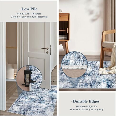 8x10 Area Rugs for Living Room: Large Washable Rug Neutral Abstract Non-Slip Low Pile Carpet for Bedroom Living Room Kitchen Office (Blue, 8'x10') in Saudi Arabia