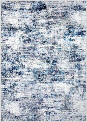 8x10 Area Rugs for Living Room: Large Washable Rug Neutral Abstract Non-Slip Low Pile Carpet for Bedroom Living Room Kitchen Office (Blue, 8'x10') in Saudi Arabia