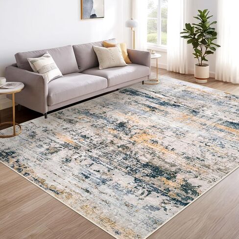 8x10 Area Rugs for Living Room: Large Washable Rug Neutral Abstract Non-Slip Low Pile Carpet for Bedroom Living Room Kitchen Office (Blue, 8'x10') in Saudi Arabia