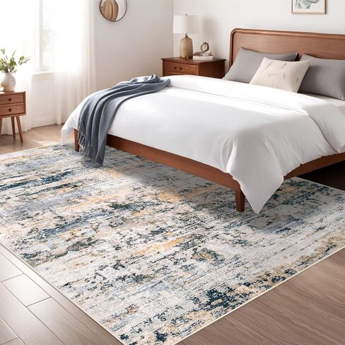 8x10 Area Rugs for Living Room: Large Washable Rug Neutral Abstract Non-Slip Low Pile Carpet for Bedroom Living Room Kitchen Office (Blue, 8'x10') in Saudi Arabia