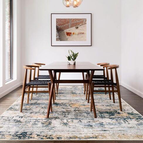 8x10 Area Rugs for Living Room: Large Washable Rug Neutral Abstract Non-Slip Low Pile Carpet for Bedroom Living Room Kitchen Office (Blue, 8'x10') in Saudi Arabia