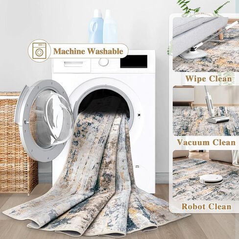 8x10 Area Rugs for Living Room: Large Washable Rug Neutral Abstract Non-Slip Low Pile Carpet for Bedroom Living Room Kitchen Office (Blue, 8'x10') in Saudi Arabia