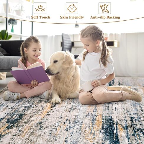 8x10 Area Rugs for Living Room: Large Washable Rug Neutral Abstract Non-Slip Low Pile Carpet for Bedroom Living Room Kitchen Office (Blue, 8'x10') in Saudi Arabia
