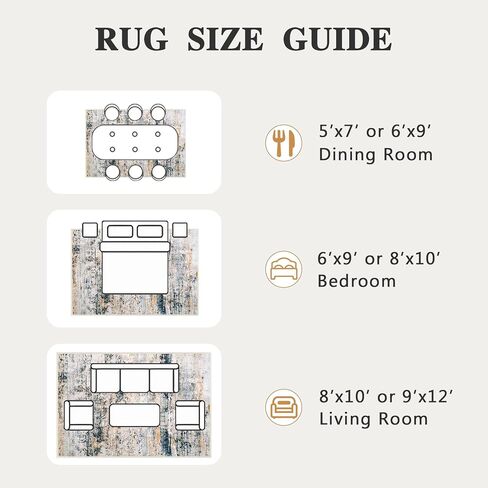 8x10 Area Rugs for Living Room: Large Washable Rug Neutral Abstract Non-Slip Low Pile Carpet for Bedroom Living Room Kitchen Office (Blue, 8'x10') in Saudi Arabia