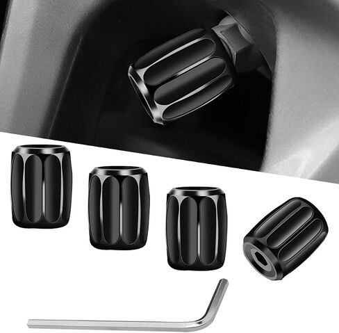 4 PCS Locking Car Tire Valve Stem Caps, Anti-Theft Wheel Valve Covers with Rubber Seal, Dust Proof Tire Air Stem Cover, Universal Auto Accessories for Car SUV Truck Motorcycle Bike (Black) in Kuwait