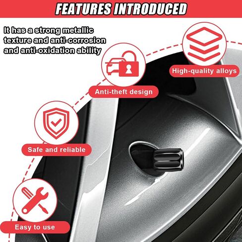 4 PCS Locking Car Tire Valve Stem Caps, Anti-Theft Wheel Valve Covers with Rubber Seal, Dust Proof Tire Air Stem Cover, Universal Auto Accessories for Car SUV Truck Motorcycle Bike (Black) in Kuwait