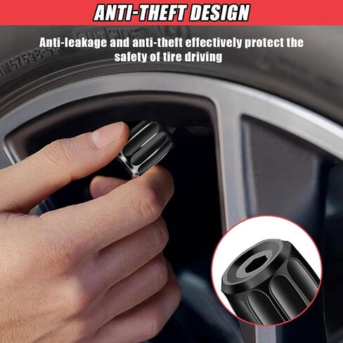 4 PCS Locking Car Tire Valve Stem Caps, Anti-Theft Wheel Valve Covers with Rubber Seal, Dust Proof Tire Air Stem Cover, Universal Auto Accessories for Car SUV Truck Motorcycle Bike (Black) in Kuwait