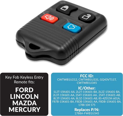 Replacement for Entry Remote fits Ford, Lincoln, Mercury, Mazda Mustang CWTWB1U345 (2 Pack) in Saudi Arabia