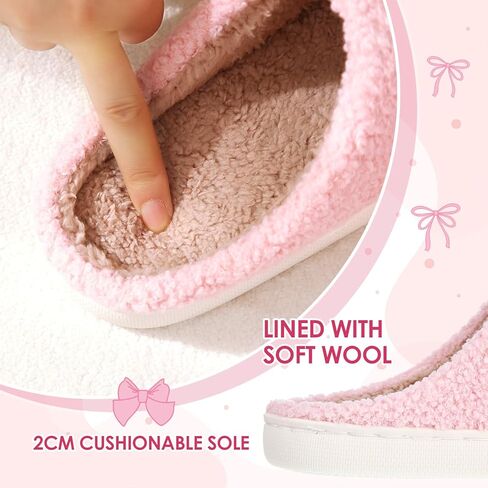 Pink Bow Slippers for Women Cute Coquette Bow Slippers Plush Fluffy Warm Fur Lined House Winter Home Shoes Women Indoor Outdoor in Saudi Arabia