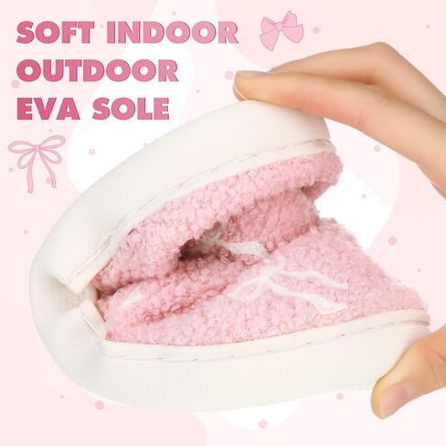 Pink Bow Slippers for Women Cute Coquette Bow Slippers Plush Fluffy Warm Fur Lined House Winter Home Shoes Women Indoor Outdoor in Saudi Arabia