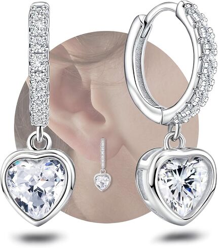 Green Heart Hoop Earrings with Dangle Sterling Silver Love Heart-Shaped Earrings Trendy Hypoallergenic Cubic Zirconia Hoop Earrings with Dangling Charms Dainty Fashion Loop Earrings for Women Gifts in Kuwait