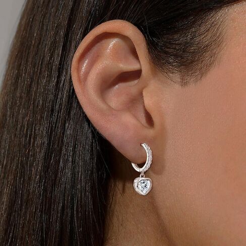 Green Heart Hoop Earrings with Dangle Sterling Silver Love Heart-Shaped Earrings Trendy Hypoallergenic Cubic Zirconia Hoop Earrings with Dangling Charms Dainty Fashion Loop Earrings for Women Gifts in Kuwait