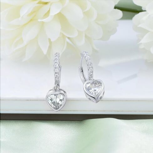 Green Heart Hoop Earrings with Dangle Sterling Silver Love Heart-Shaped Earrings Trendy Hypoallergenic Cubic Zirconia Hoop Earrings with Dangling Charms Dainty Fashion Loop Earrings for Women Gifts in Kuwait
