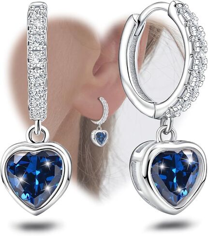 Green Heart Hoop Earrings with Dangle Sterling Silver Love Heart-Shaped Earrings Trendy Hypoallergenic Cubic Zirconia Hoop Earrings with Dangling Charms Dainty Fashion Loop Earrings for Women Gifts in Kuwait