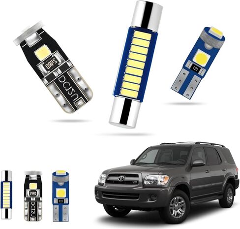 EASY EAGLE Interior Car Lights for Toyota-Sequoia-2001-2007: 18 Piece Kit White Light Bulbs - Super Bright 6000K + Install Tool in Kuwait