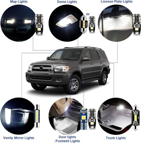 EASY EAGLE Interior Car Lights for Toyota-Sequoia-2001-2007: 18 Piece Kit White Light Bulbs - Super Bright 6000K + Install Tool in Kuwait