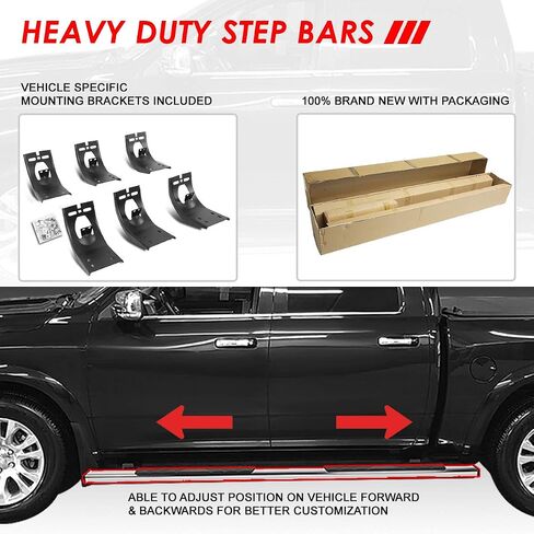 Auto Dynasty Running Boards Compatible with 2009-2024 Dodge Ram 1500 2500 3500 Crew Cab, Stainless Steel Side Step Rail Nerf Bars, 5" Step Bars, Polished Chrome in Saudi Arabia