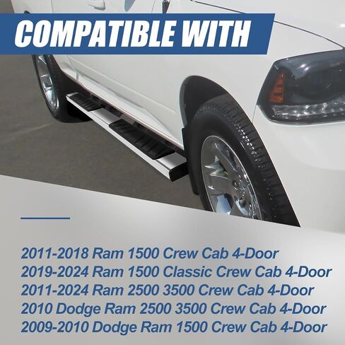 Auto Dynasty Running Boards Compatible with 2009-2024 Dodge Ram 1500 2500 3500 Crew Cab, Stainless Steel Side Step Rail Nerf Bars, 5" Step Bars, Polished Chrome in Saudi Arabia