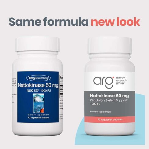 Allergy Research Group Nattokinase 50mg Supplement - NSK-SD 1000 FU, Cardiovascular Support, Circulatory Health, Vegetarian Capsules - 300 Count in Kuwait