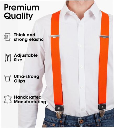 PIERROT Wide Premium Men's Suspenders - One Size Fits All, Adjustable - Reinforced Elastic and Leather Finishes in Saudi Arabia