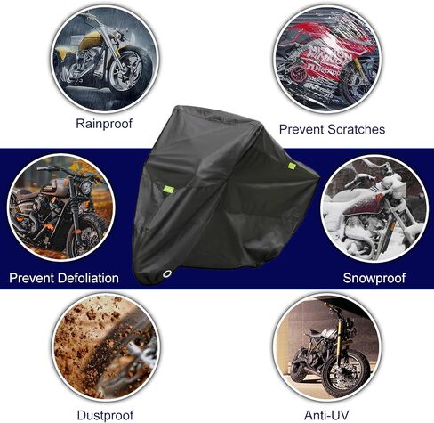 Motorcycle Cover: Waterproof Sun Dust Motorcycle shelter, 210 D Heavy Duty Motorcycle Tarp Outdoor Protection with Night Reflective & Lock-Holes-2XL(96.5") in Saudi Arabia
