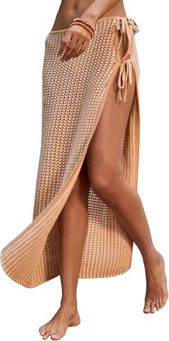Womens Crochet Cover Up Skirt Knit Side Slit Long Coverups for Sarong Swimwear Beach Wrap in Kuwait