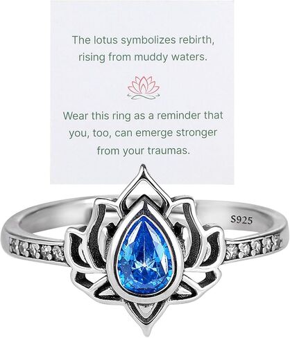 FK MY TRAUMA LOTUS RING, S925 Sterling Silver Lotus Flower Promise Rings Zircon Inlaid Begin Again Inspirational Ring Reminds You To Let Go of Your Trauma in a Playful Way No Mud No Lotus Ring Jewelry Gifts for Women Sisters in Kuwait