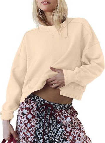 INFITTY Womens Fleece Crewneck Sweatshirts Long Sleeve Oversized Cropped Pullover Tops Fall Winter Fashion 2026 in Kuwait