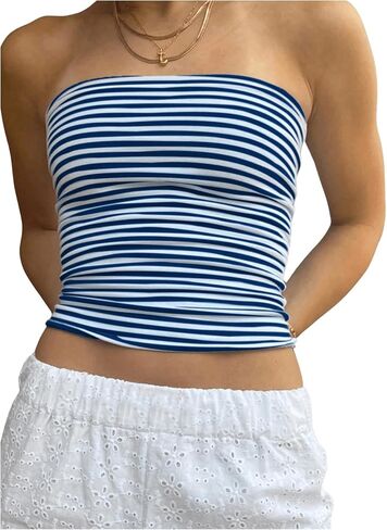 GORGLITTER Women's Striped Cropped Tube Top Strapless Y2K Bandeau Going Out Cute Crop Tops in Saudi Arabia