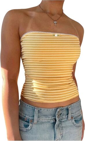 Gorglitter Women's Women Striped Tube Top Top Brandless Y2K Bandeau يخرج من قمم المحاصيل اللطيفة in Kuwait